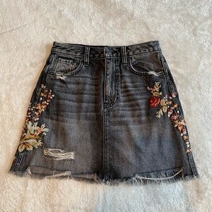 Black Denim Embroidered Skirt
